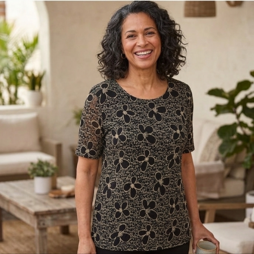Floral Black and White Women's Top